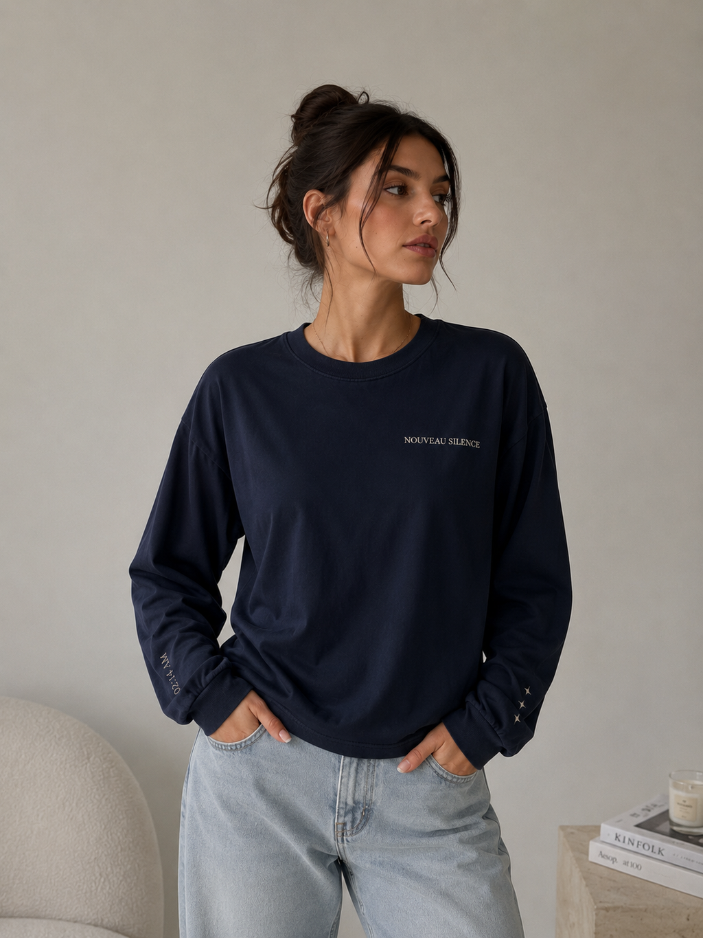 Dames Oversized Longsleeve — “Better Offline” Navy