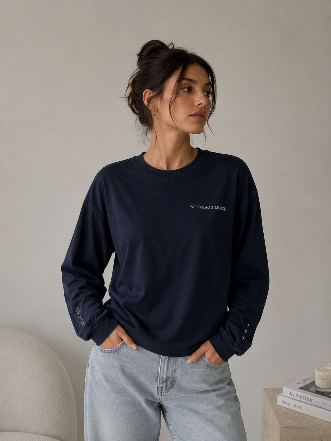 Dames Oversized Longsleeve — “Better Offline” Navy