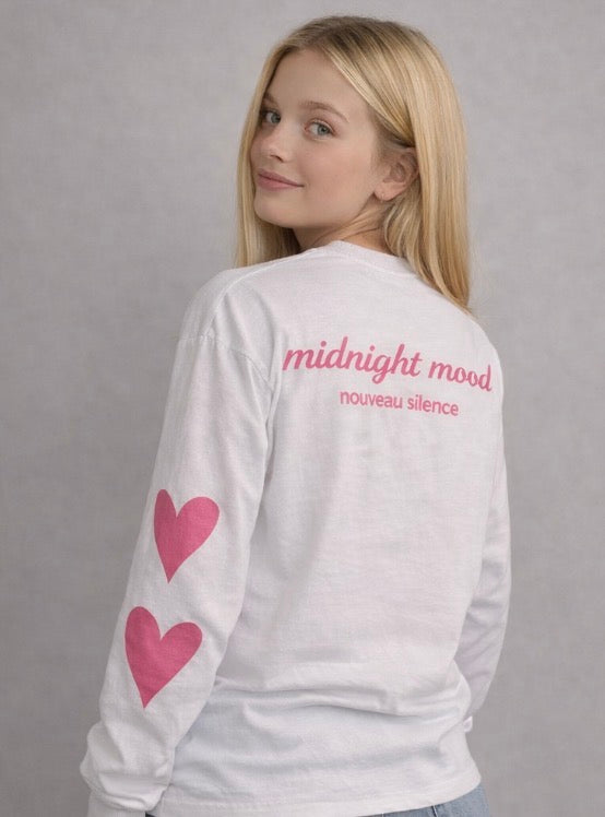 Longsleeve “Midnight Mood” – Wit met roze details
